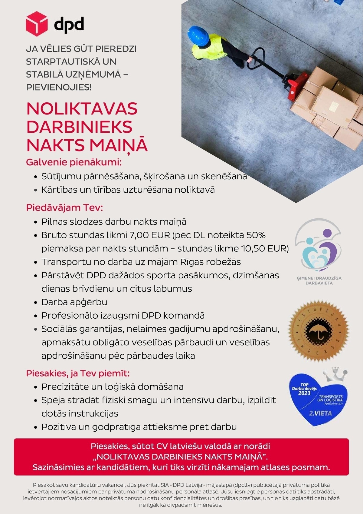 DPD Latvija, SIA Noliktavas darbinieks/-ce nakts maiņā