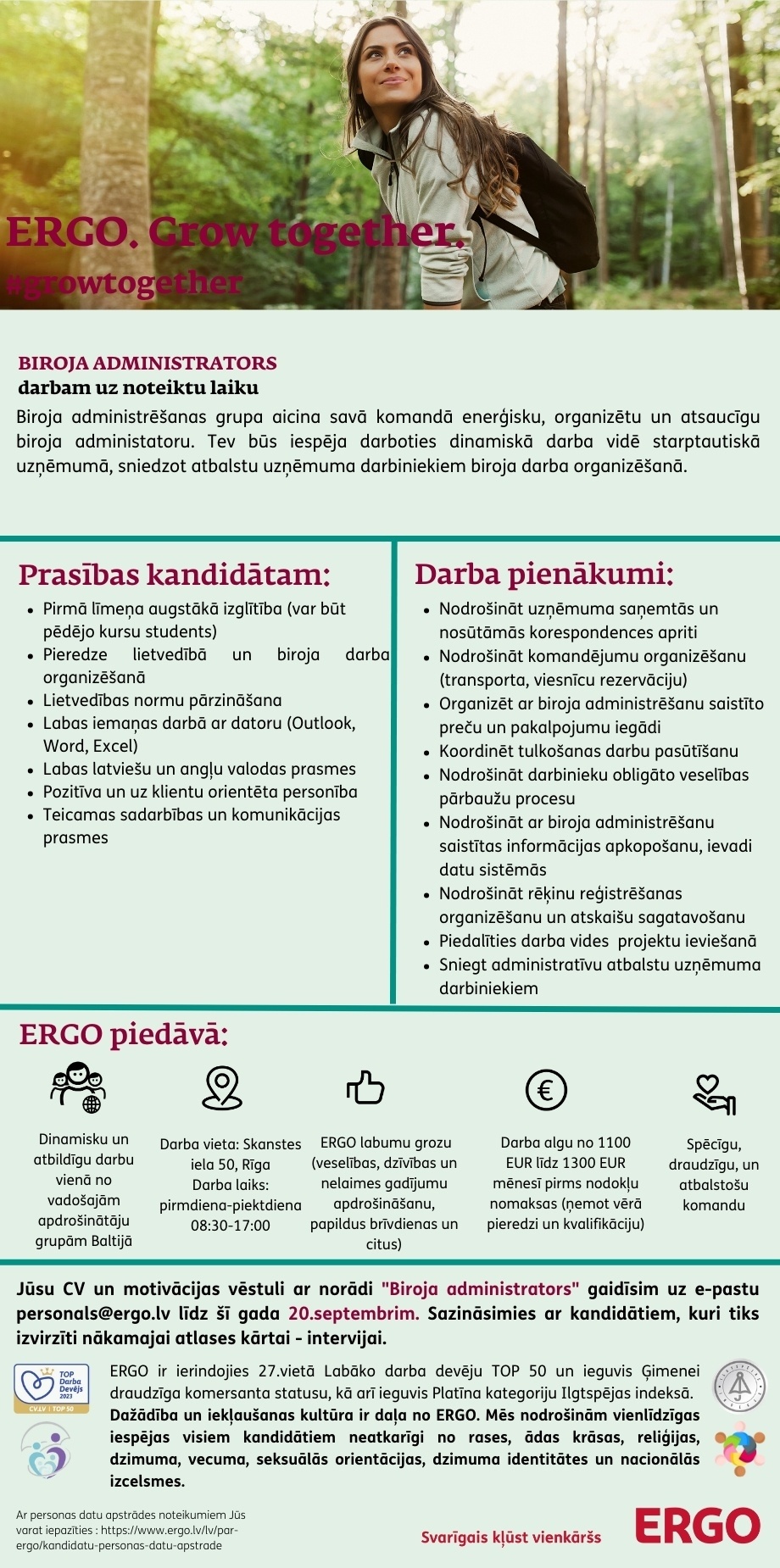 ERGO Insurance SE Latvijas filiāle, AKF Biroja administrators/-e (darbam uz noteiktu laiku)