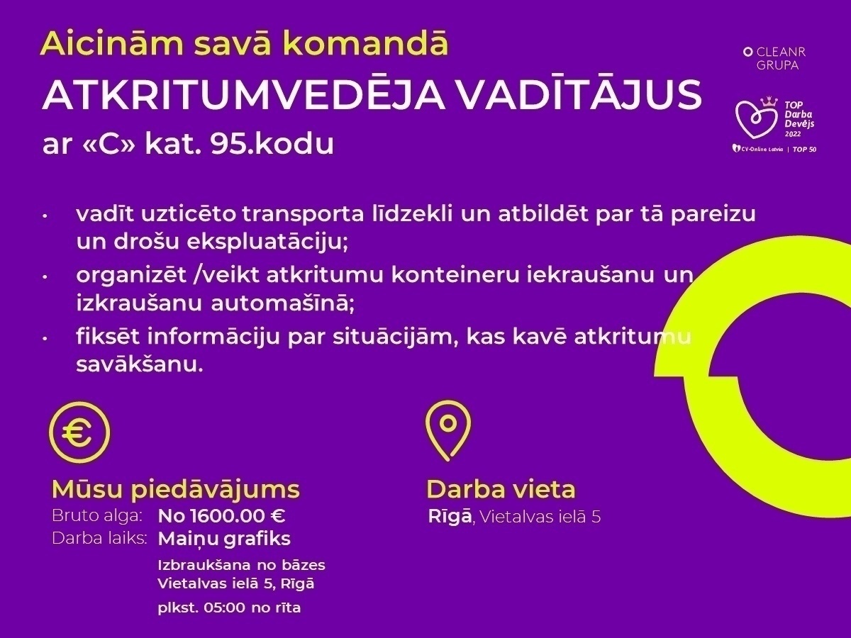 Clean R, SIA Atkritumvedēja vadītājs/-a