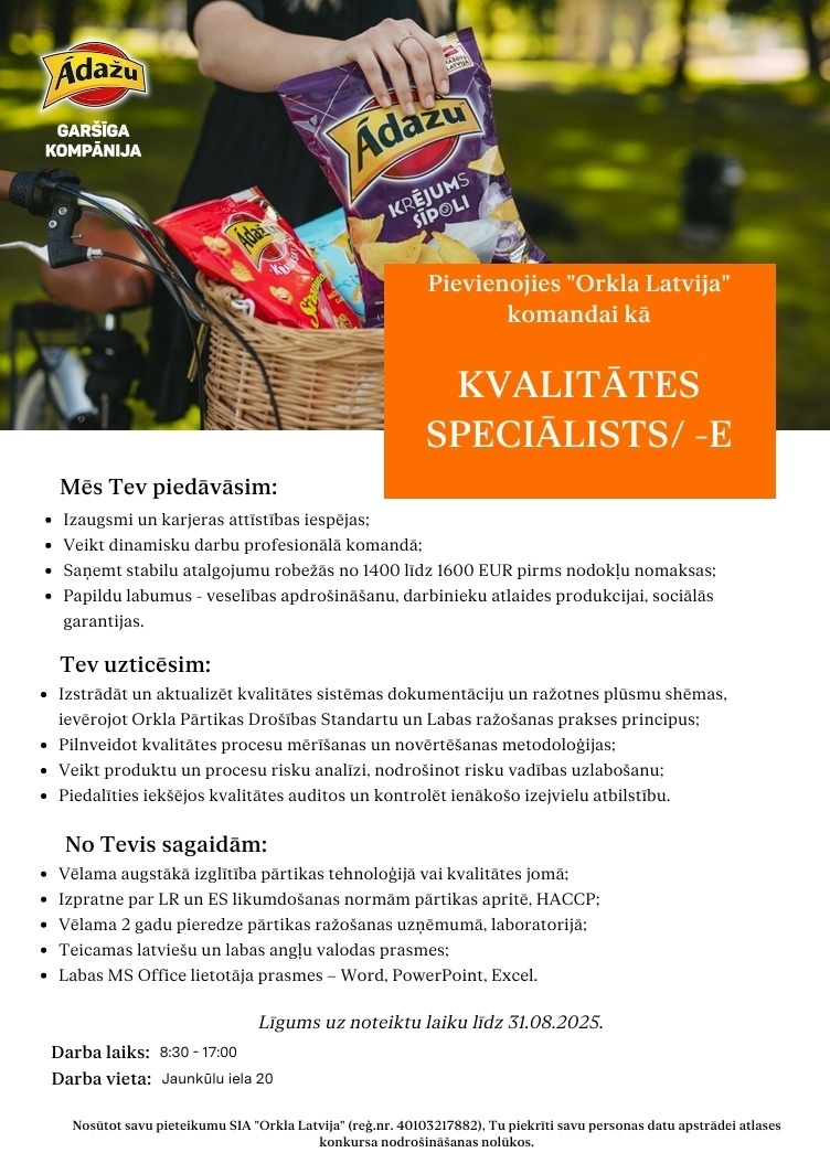 Orkla Latvija, SIA Kvalitātes speciālists/-e