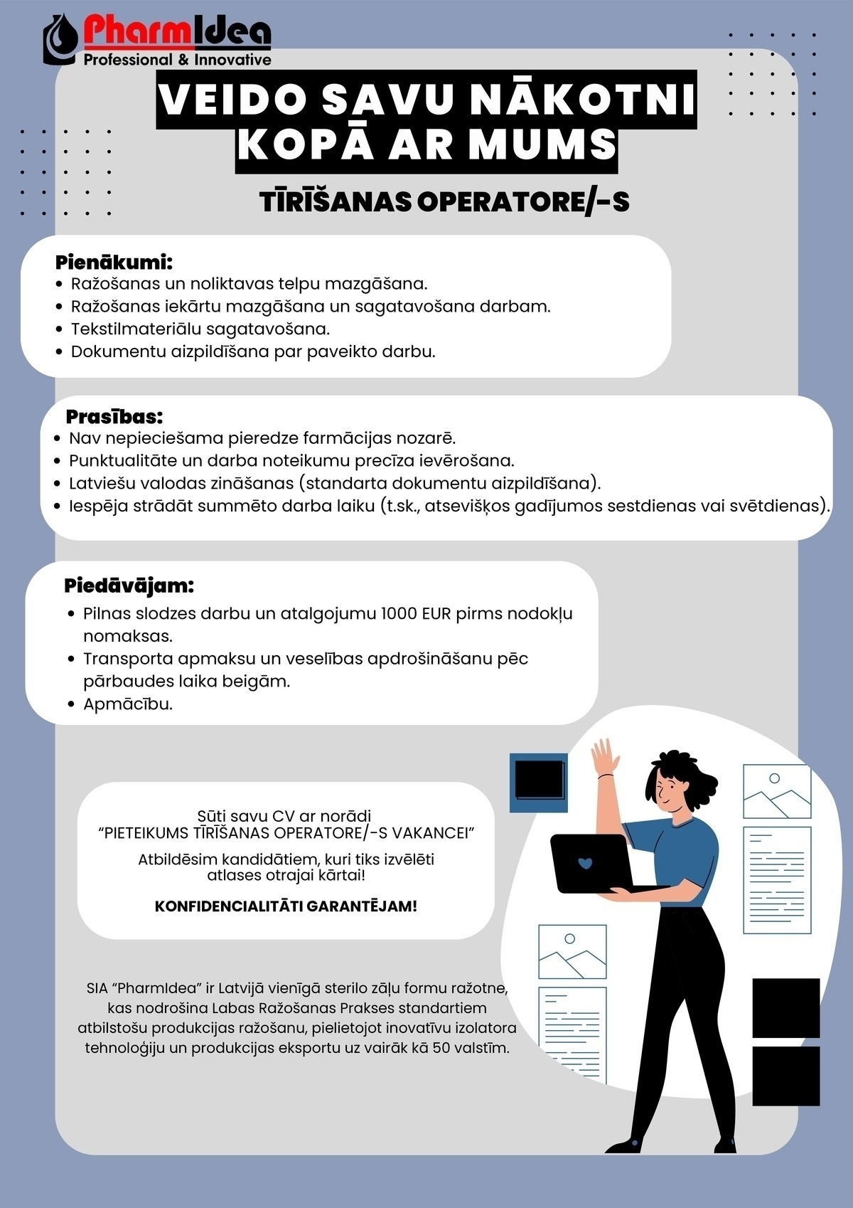 PHARMIDEA, SIA Tīrīšanas operators/-e