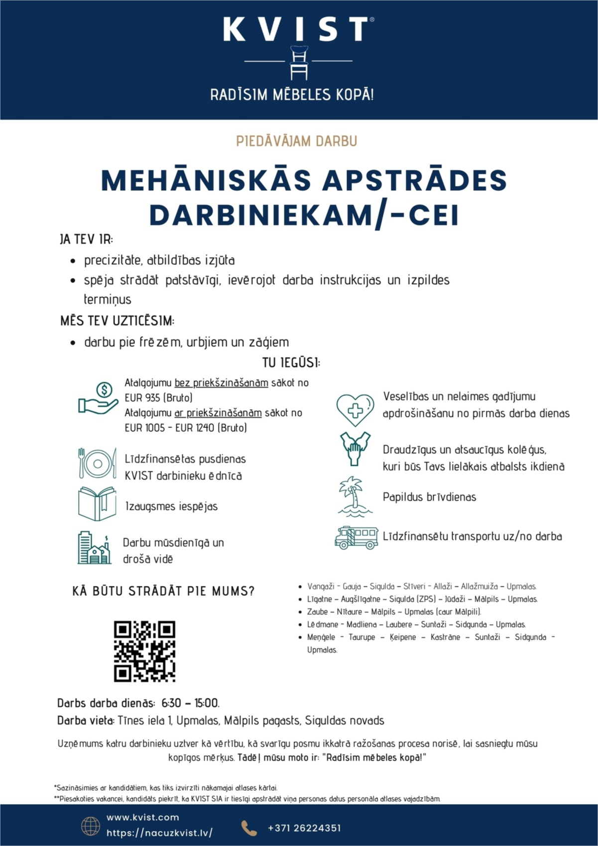 KVIST, SIA Mehāniskās apstrādes darbinieks/-ce