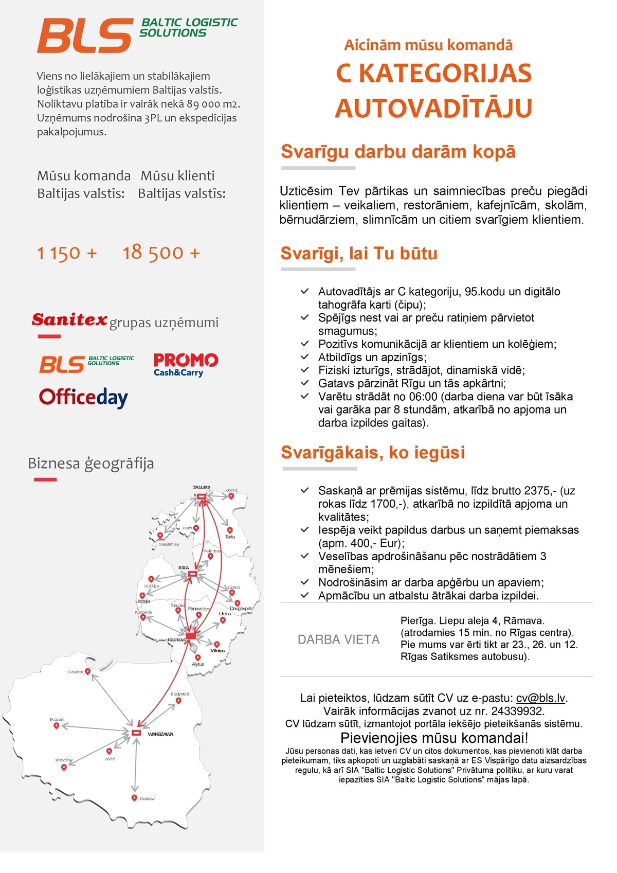 Baltic Logistic Solutions, SIA Autovadītājs/-a ar C kat. Rīgā