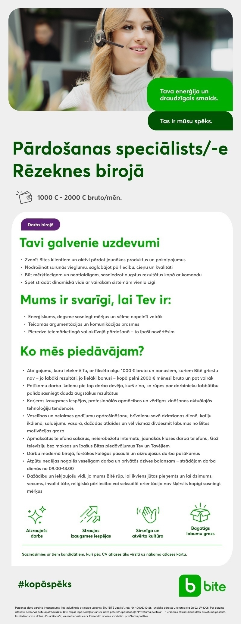 Bite Latvija Pārdošanas speciālists/-e Rēzeknes birojā