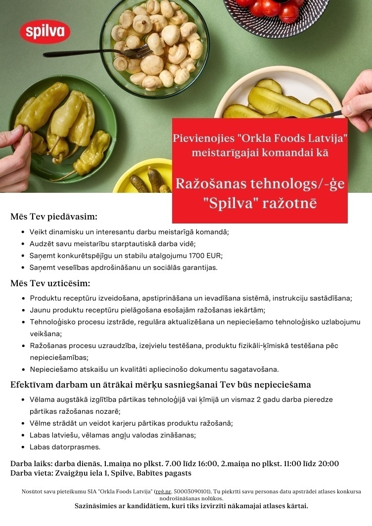 Orkla Foods Latvija, SIA Tehnologs/-e