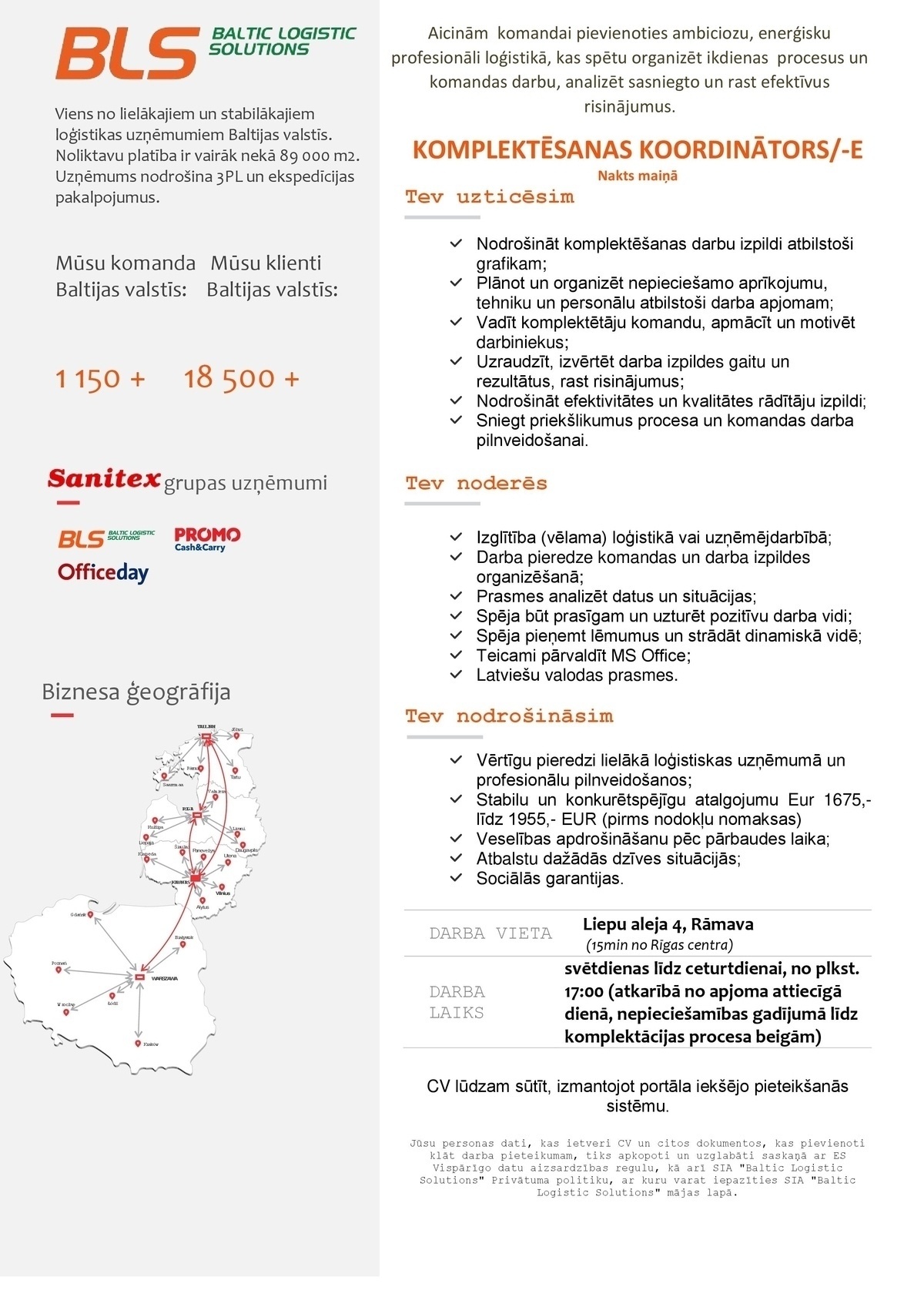 Baltic Logistic Solutions, SIA Komplektēšanas koordinators/-e