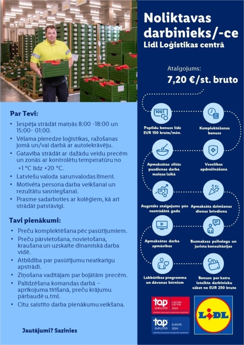 Lidl Latvija, SIA Noliktavas darbinieks/-ce "Lidl" Loģistikas centrā