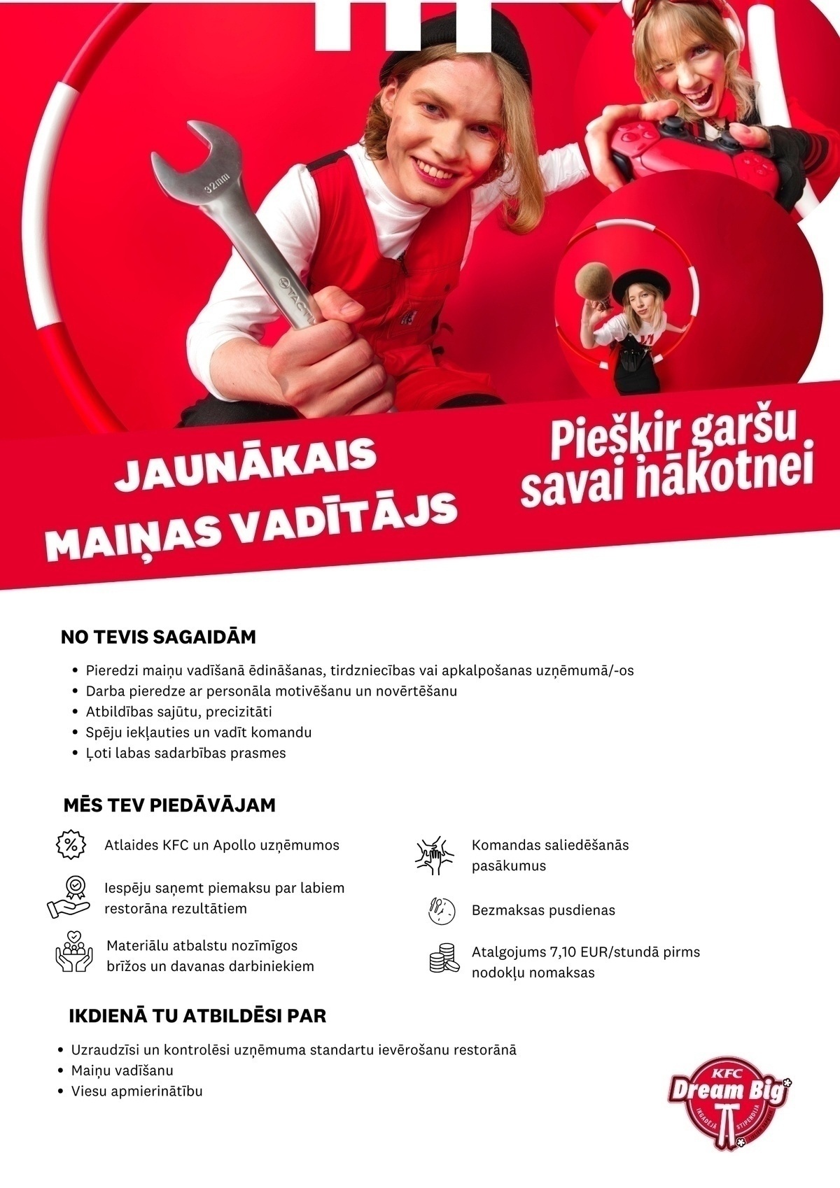 KFC "KFC" jaunākais/-ā maiņas vadītājs/-a (TC "Origo")