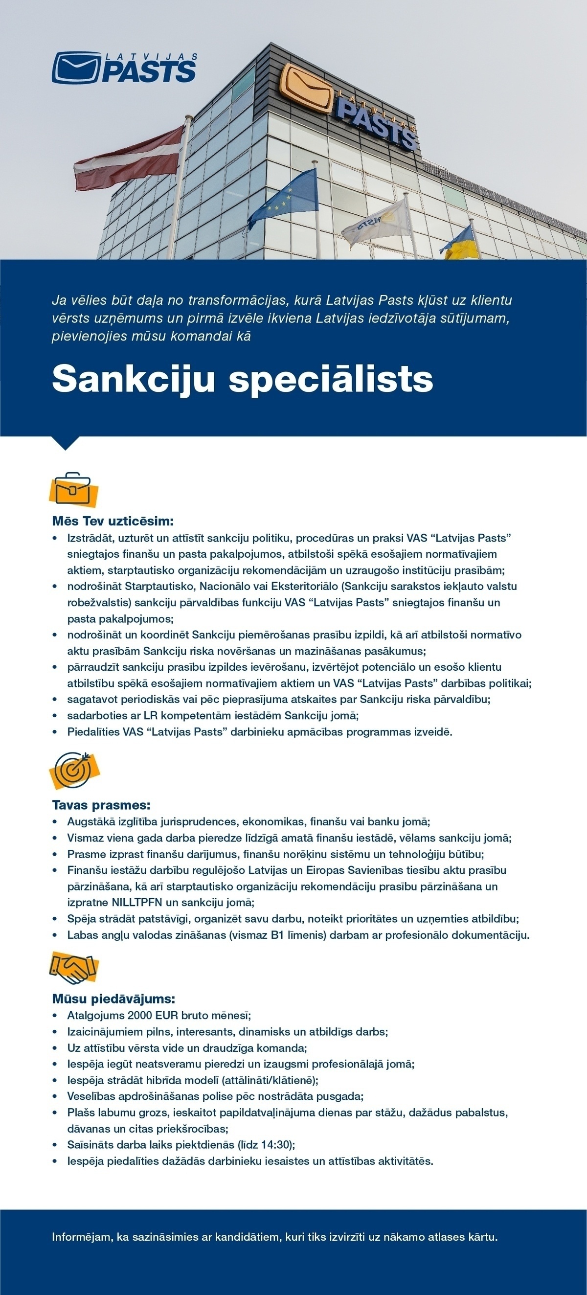 Latvijas Pasts, VAS Sankciju speciālists/-e