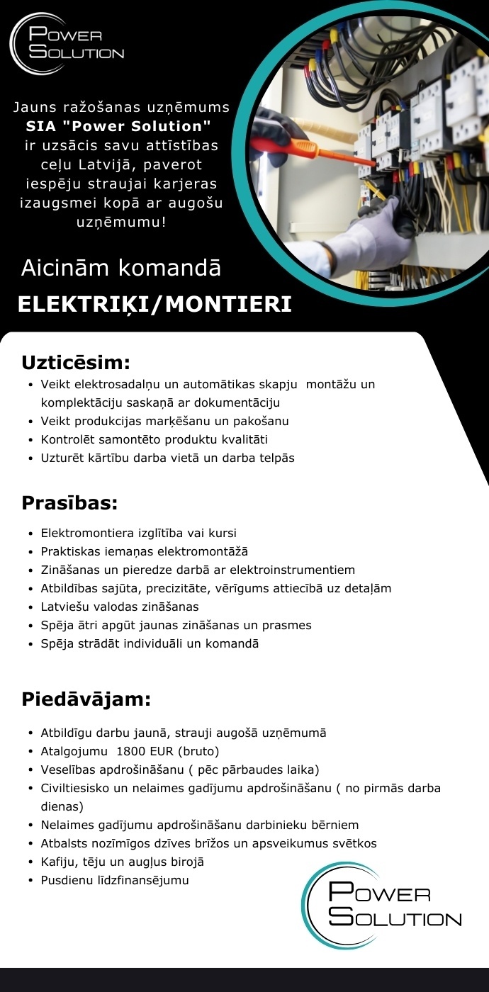 Power Solution, SIA Elektriķis/-e – Montieris/-e