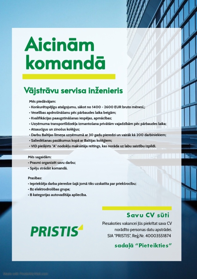 PRISTIS, SIA Vājstrāvu servisa inženieris/-e