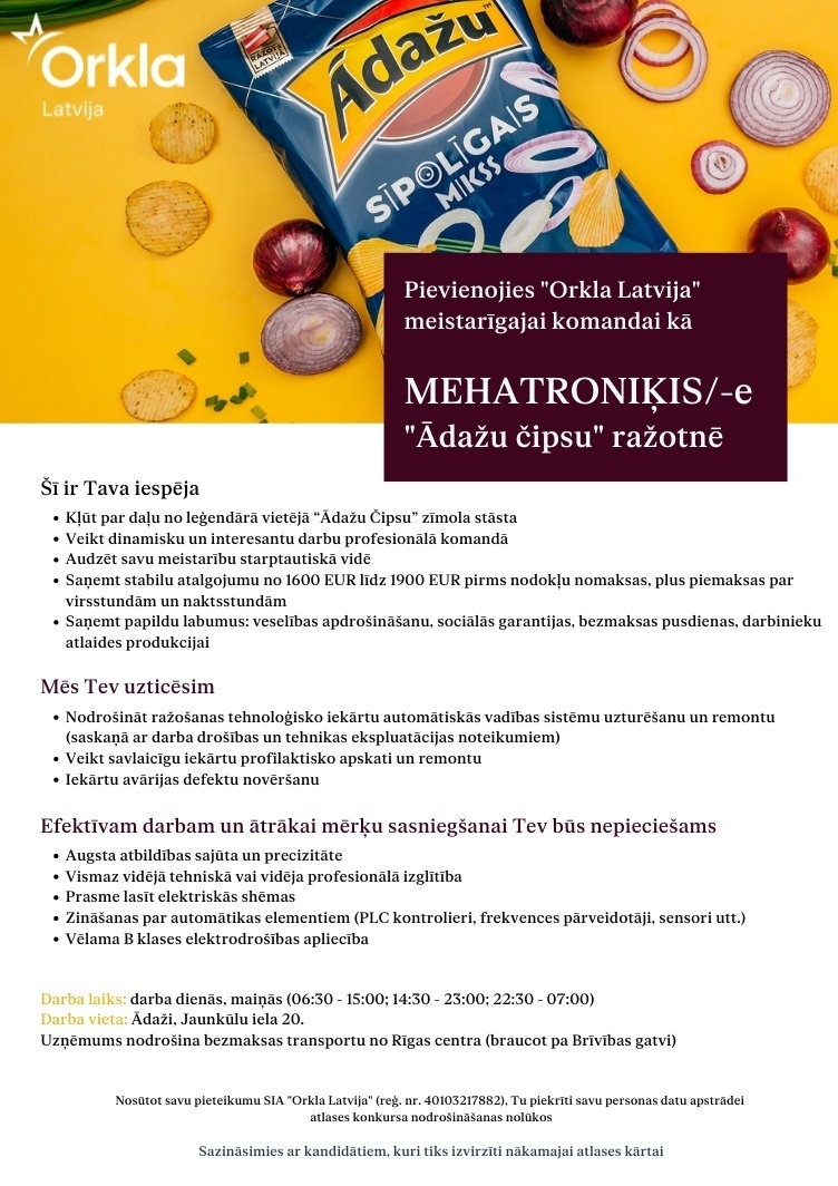 Orkla Latvija Mehatronikas speciālists/-e