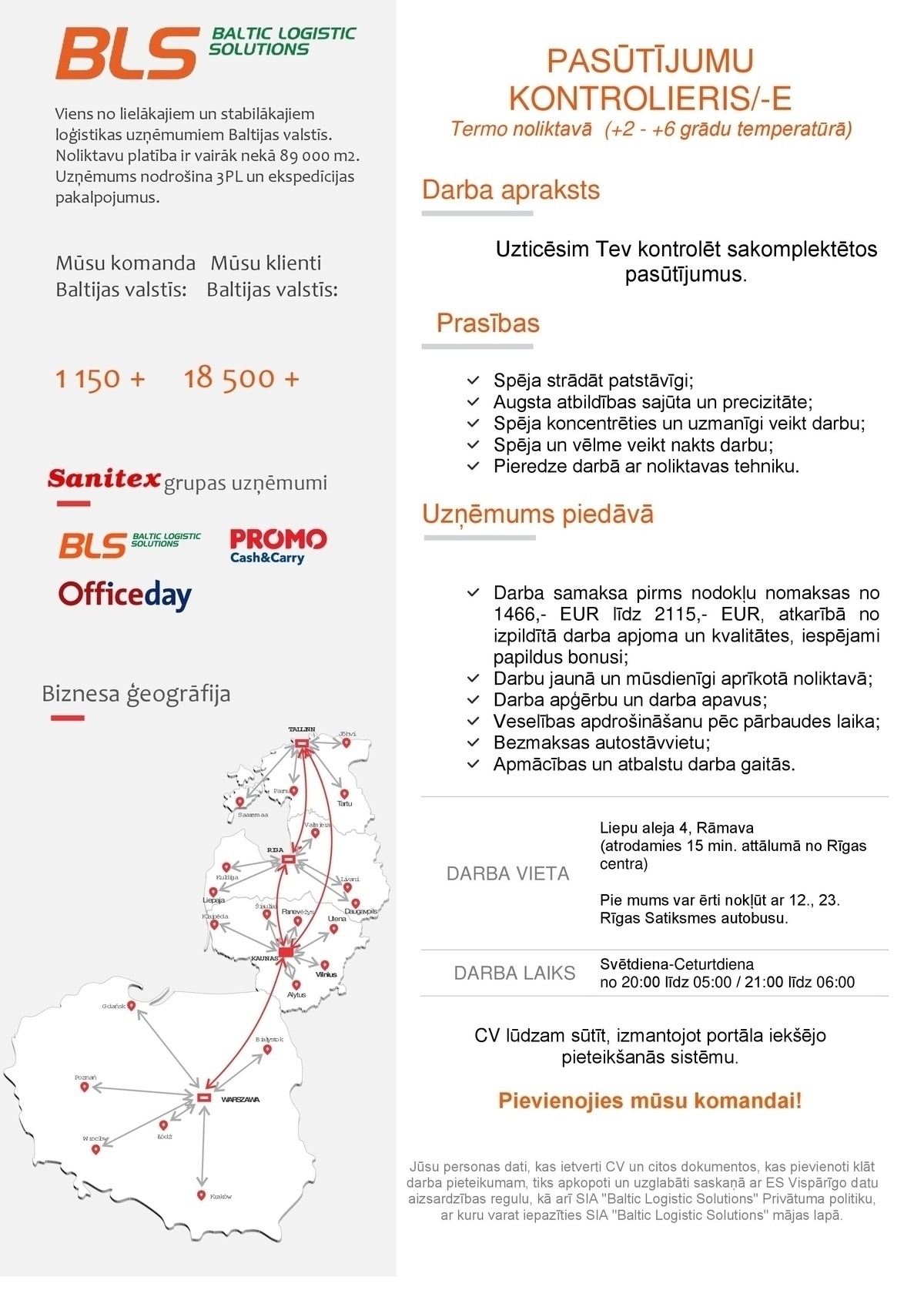 Baltic Logistic Solutions, SIA Pasūtījumu kontrolieris/-e (Termo noliktavā)