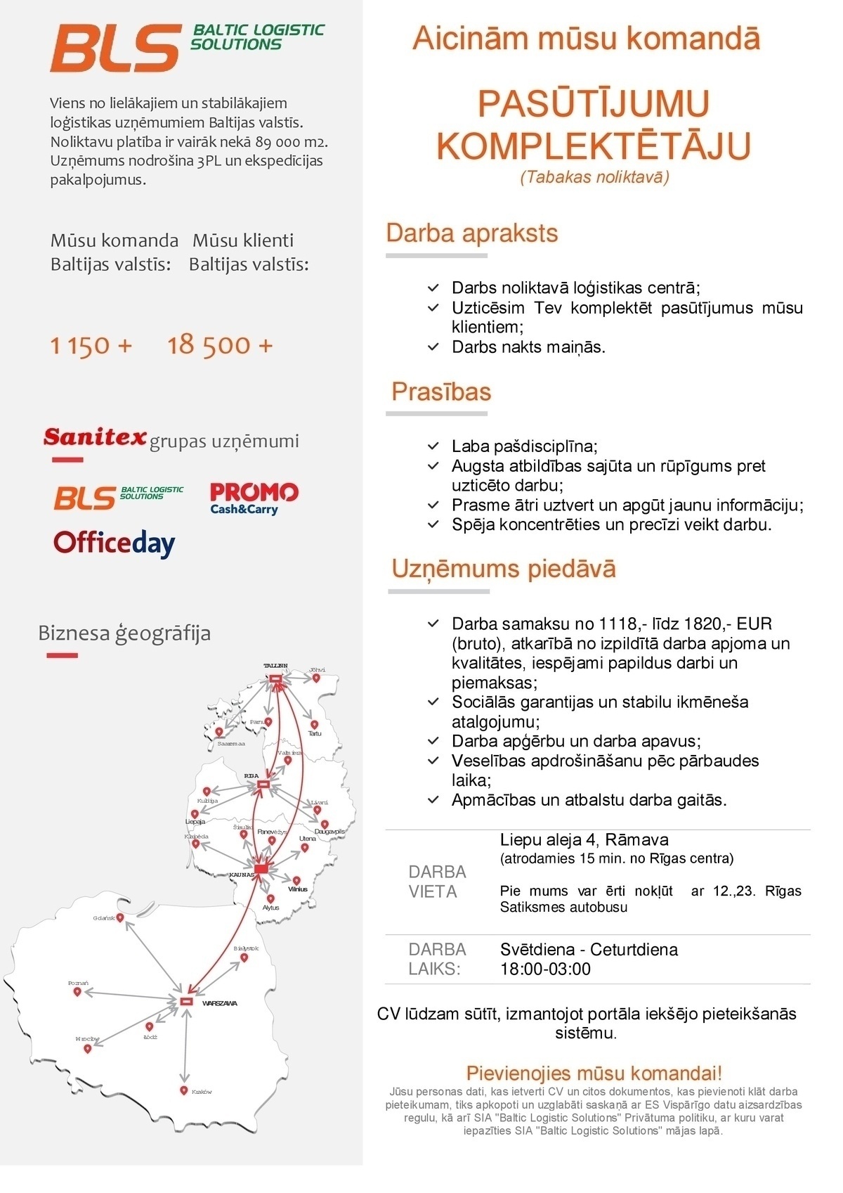 Baltic Logistic Solutions Pasūtījumu komplektētājs/-a tabakas noliktavā (nakts maiņās)