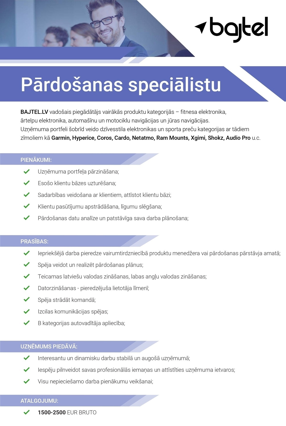 BAJTEL.LV, SIA Pārdošanas speciālists/-e