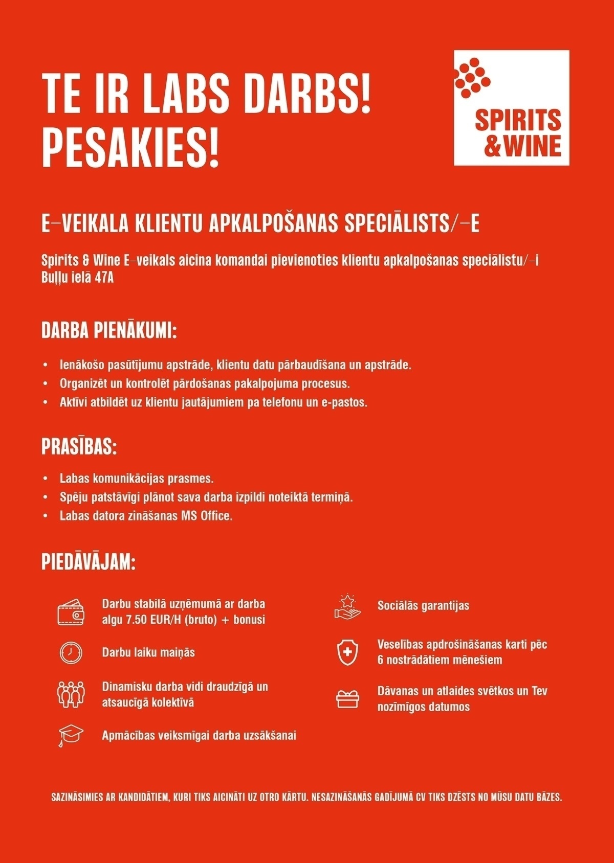 RIGA SPIRITS & WINE OUTLET, SIA Klientu apkalpošanas speciālists/-e