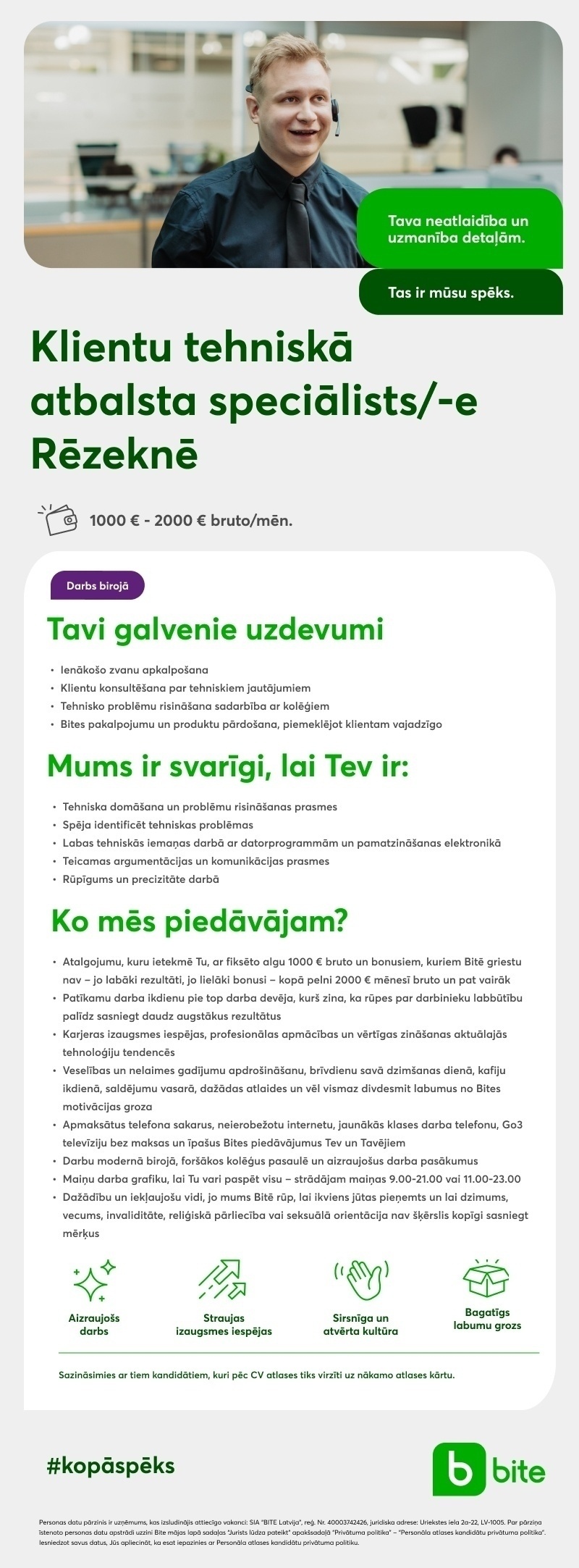 BITE Latvija, SIA Klientu tehniskā atbalsta speciālists/-e Rēzeknē