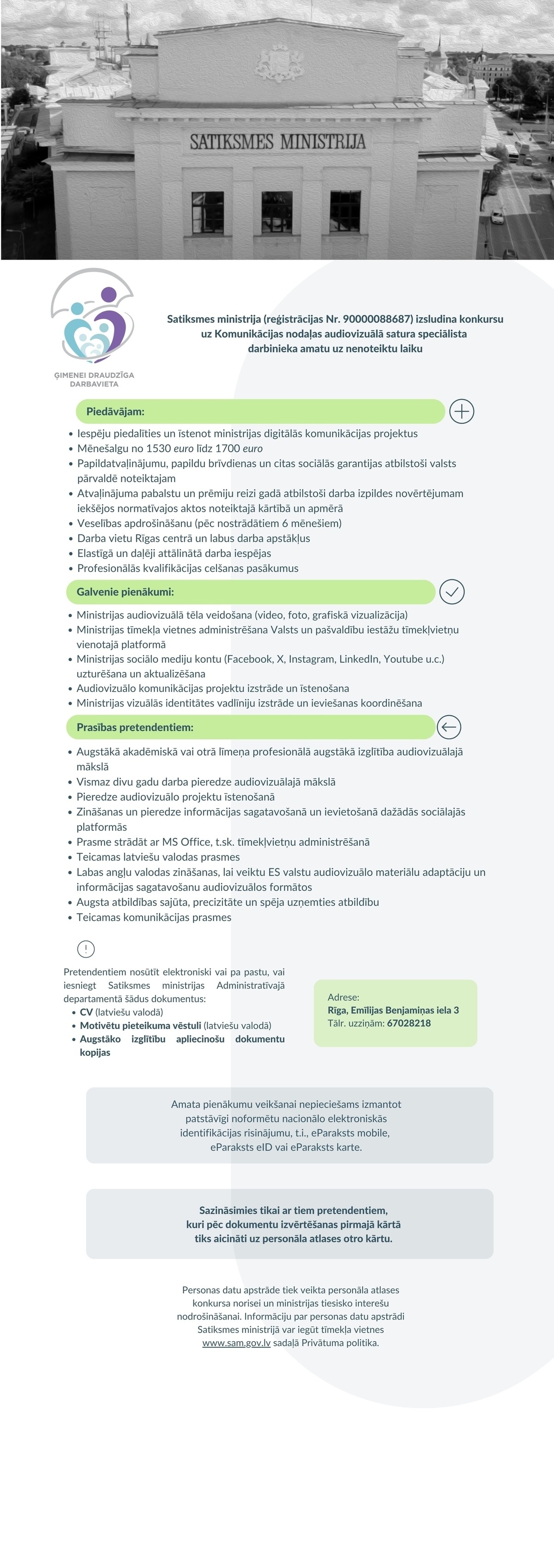 Satiksmes ministrija Iekšējā audita nodaļas auditors/-e