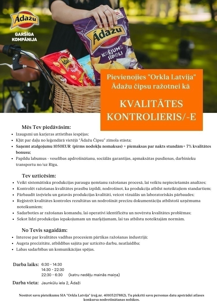 Orkla Latvija, SIA Kvalitātes kontrolieris/-e