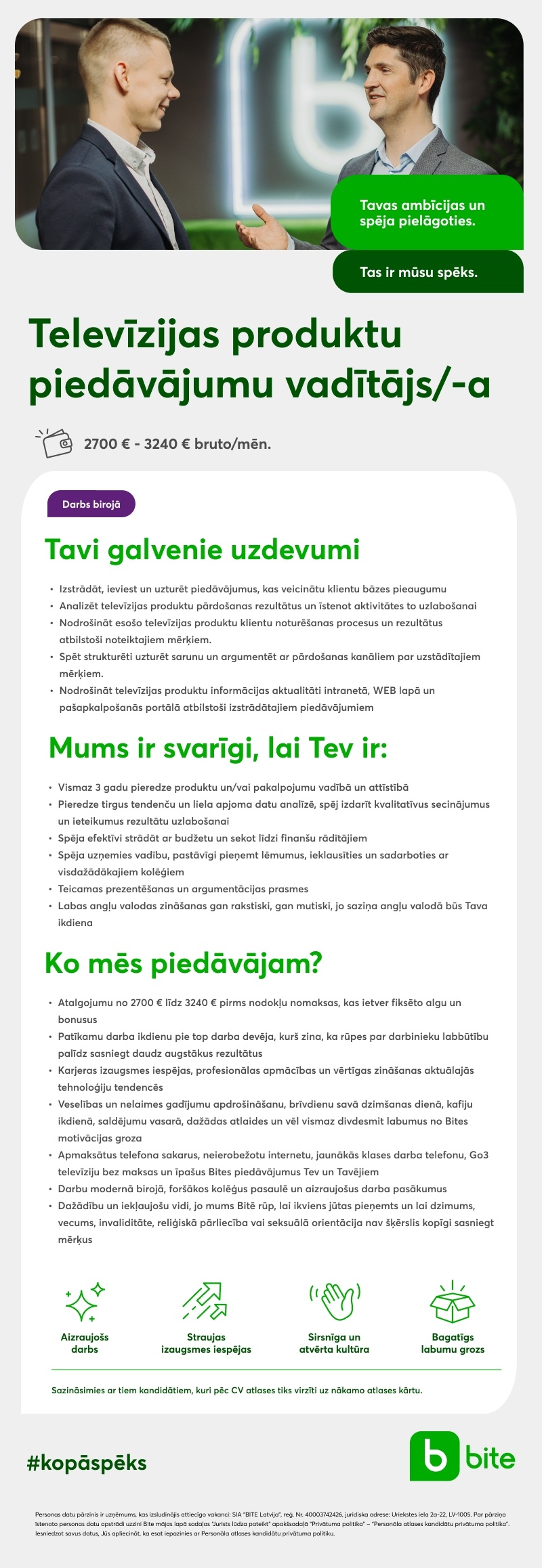 Bite Latvija Televīzijas produktu piedāvājumu vadītājs/-a