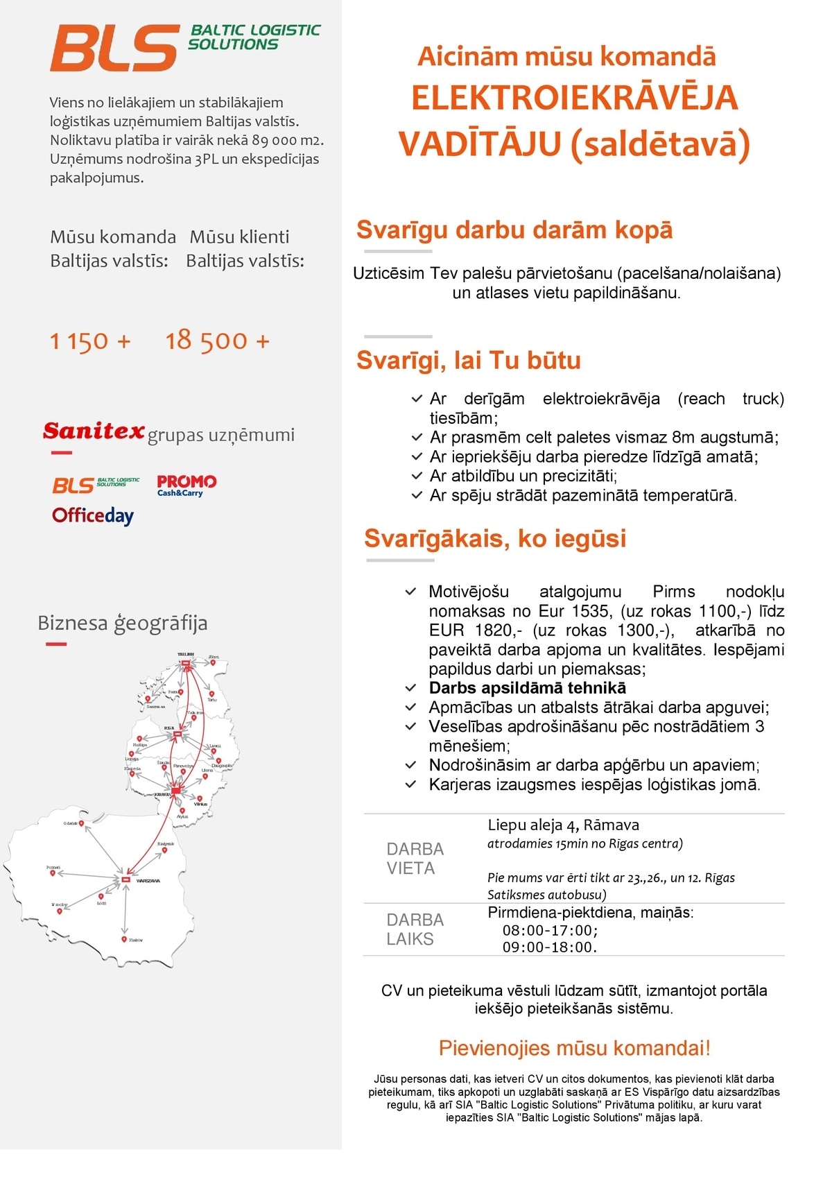 Baltic Logistic Solutions, SIA Elektroiekrāvēja vadītājs/-a (saldētavā)