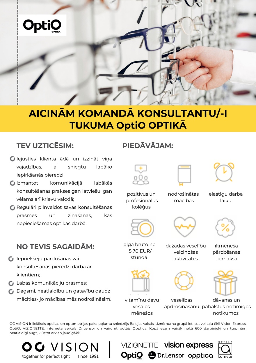 OC VISION, SIA Klientu konsultants Tukuma OptiO optikā