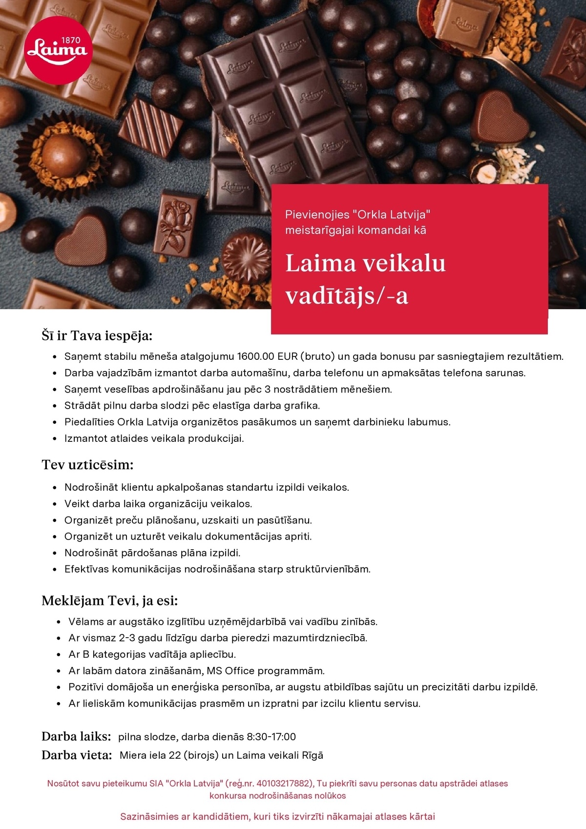 Orkla Latvija, SIA Veikalu vadītājs/-a