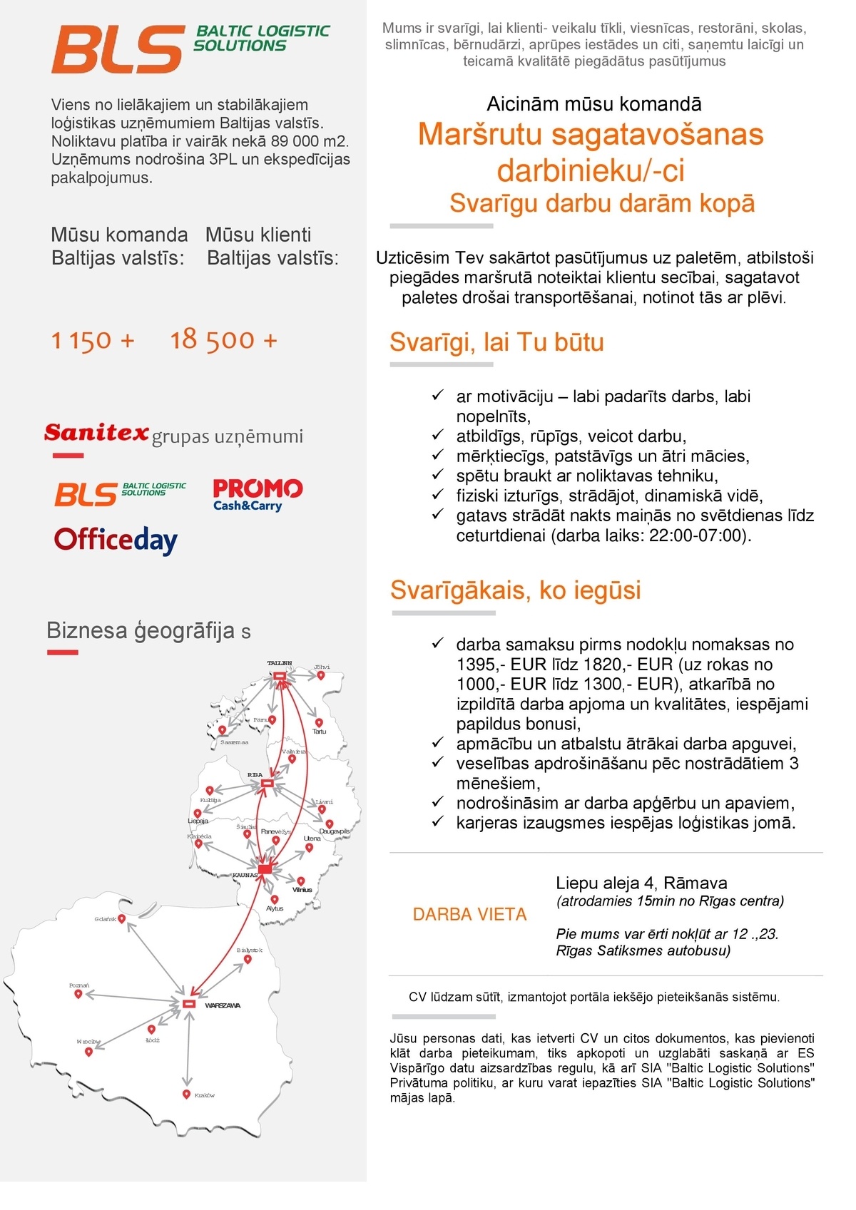 Baltic Logistic Solutions, SIA Maršrutu sagatavošanas darbinieks/-ce (nakts maiņā)