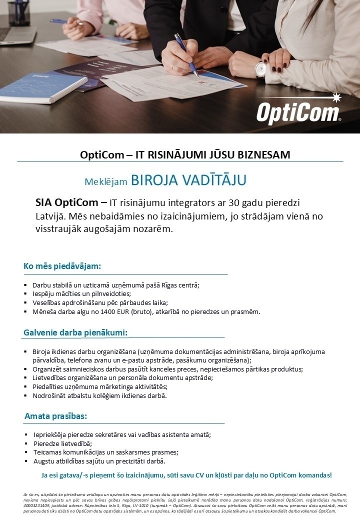 OptiCom, SIA Biroja vadītājs/-a