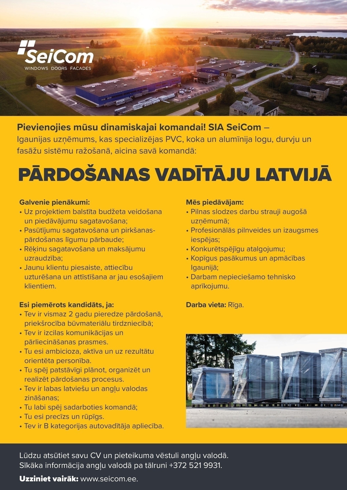 Seicom OÜ Pārdošanas vadītājs/-a / Sales manager