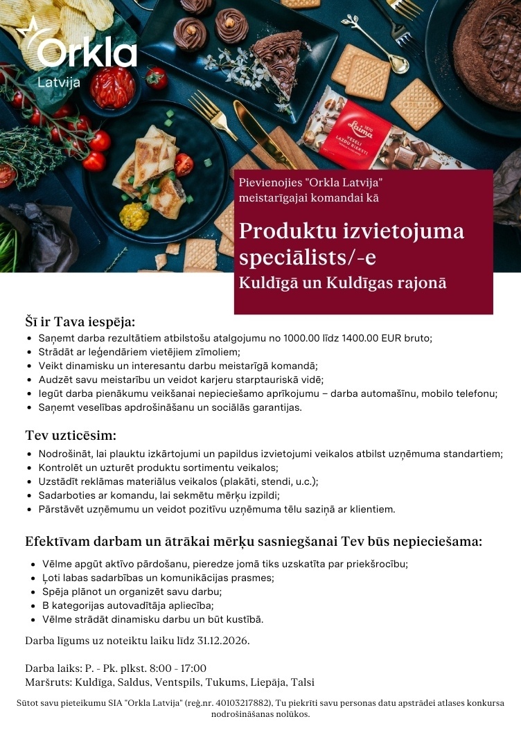 Orkla Latvija, SIA Produktu izvietojuma speciālists/-e