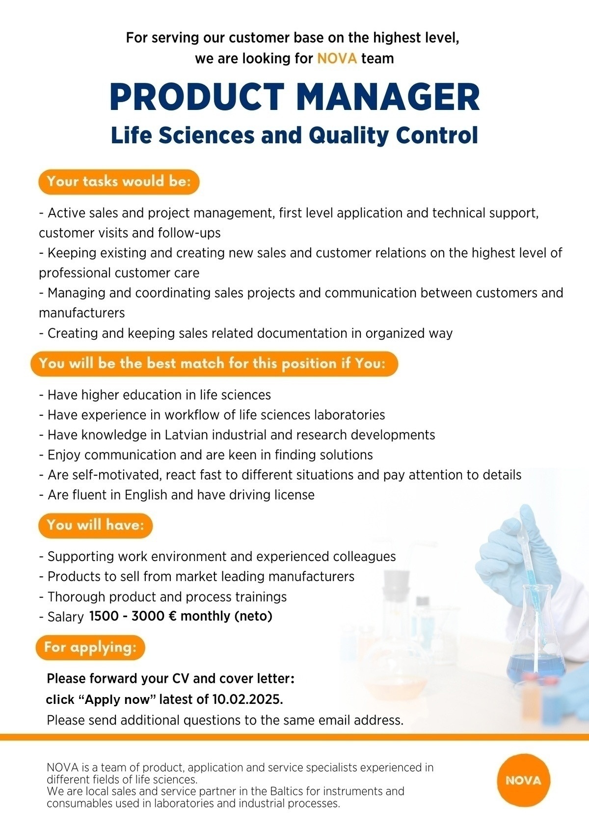 Nova natura OÜ Product manager (Life Sciences and Quality Control)