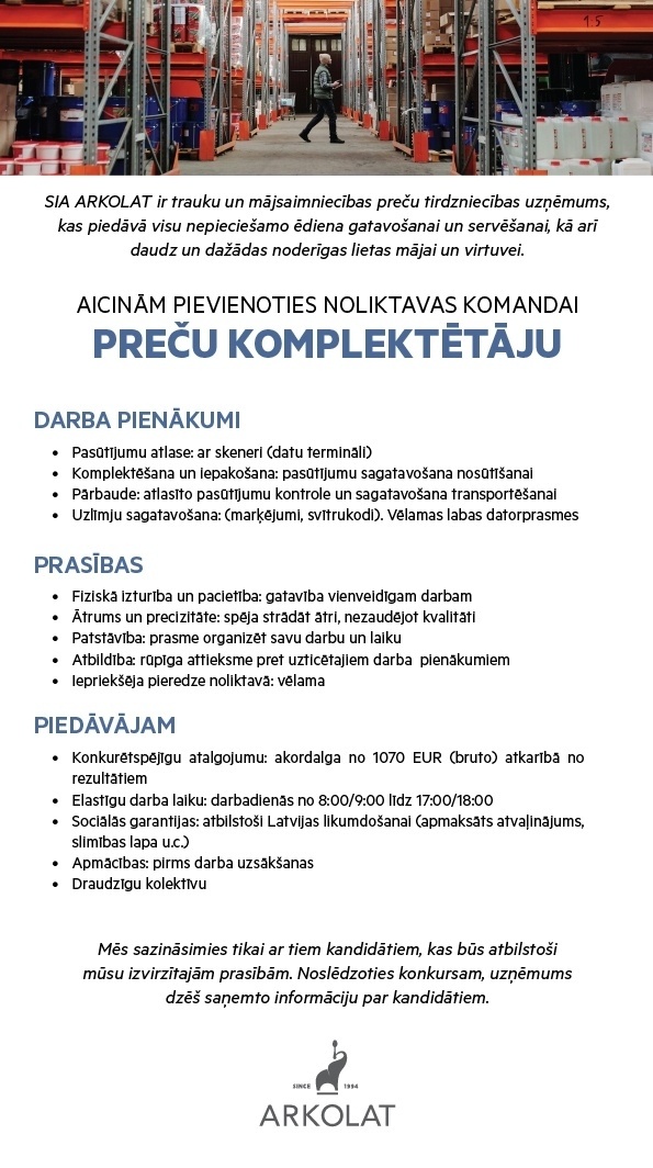 ARKOLAT, SIA Preču komplektētājs/-a