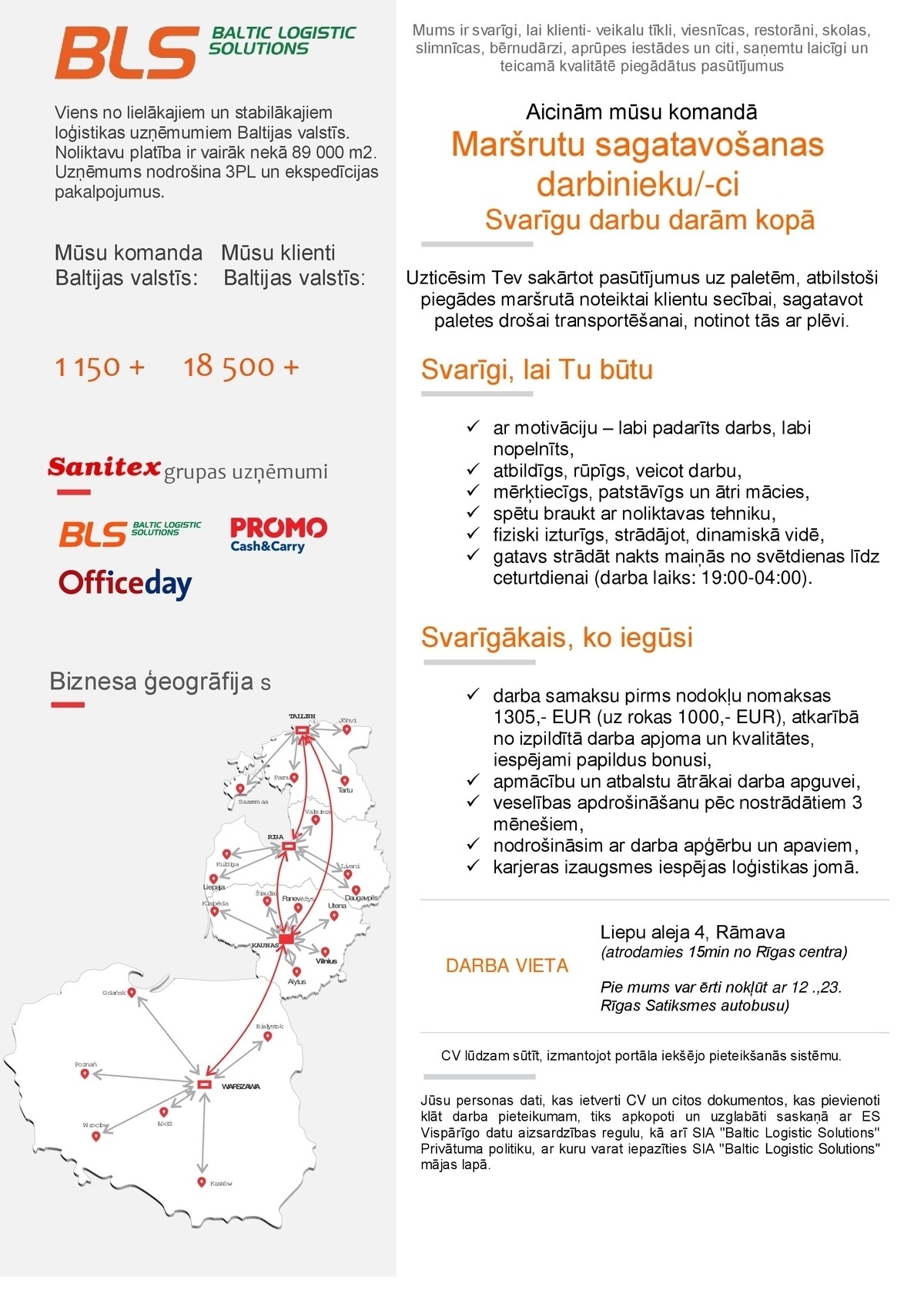 Baltic Logistic Solutions, SIA Maršrutu sagatavošanas darbinieks/-ce (nakts maiņā)