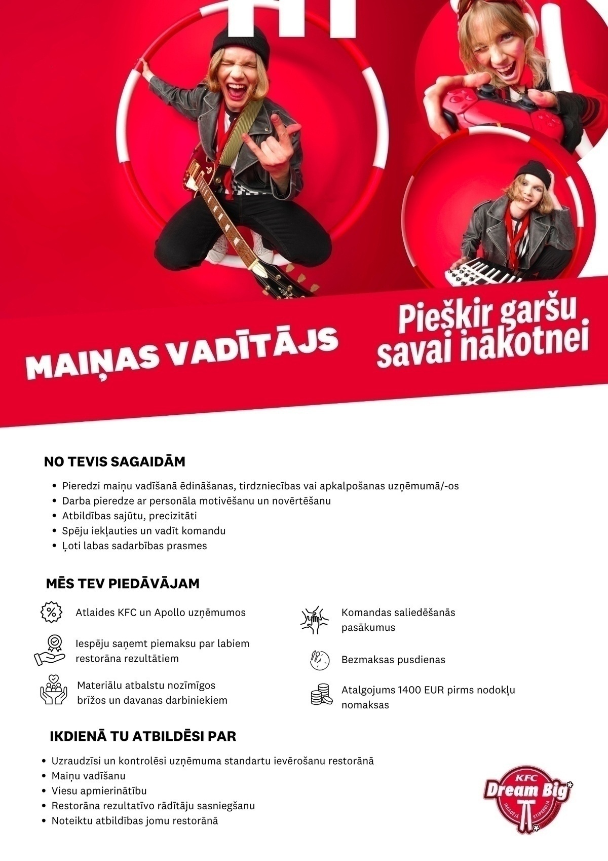 KFC Vecākais/-ā maiņas vadītājs/-a "KFC" restorānos