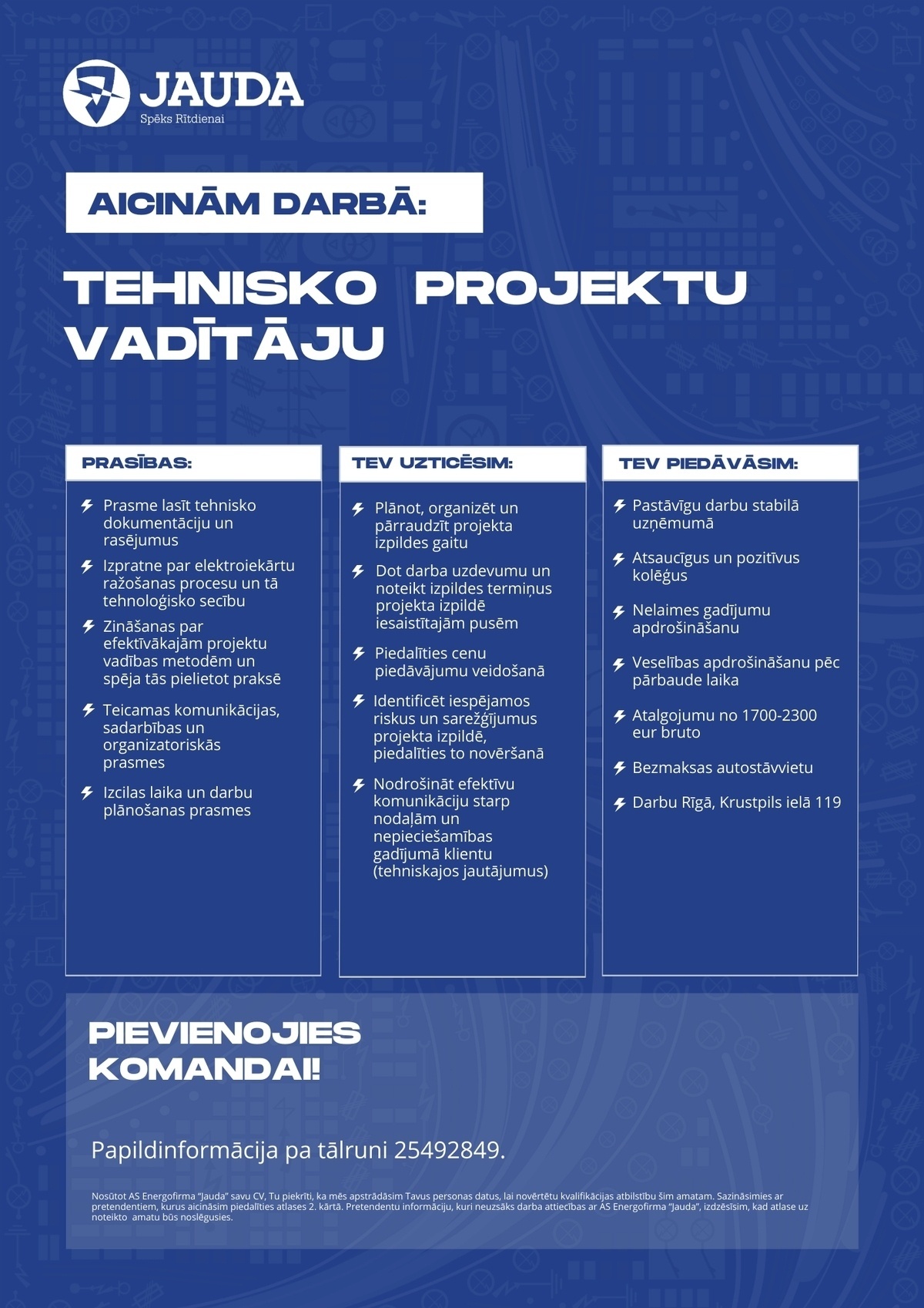 JAUDA, AS Elektroiekārtu ražošanas projektu vadītājs/-a