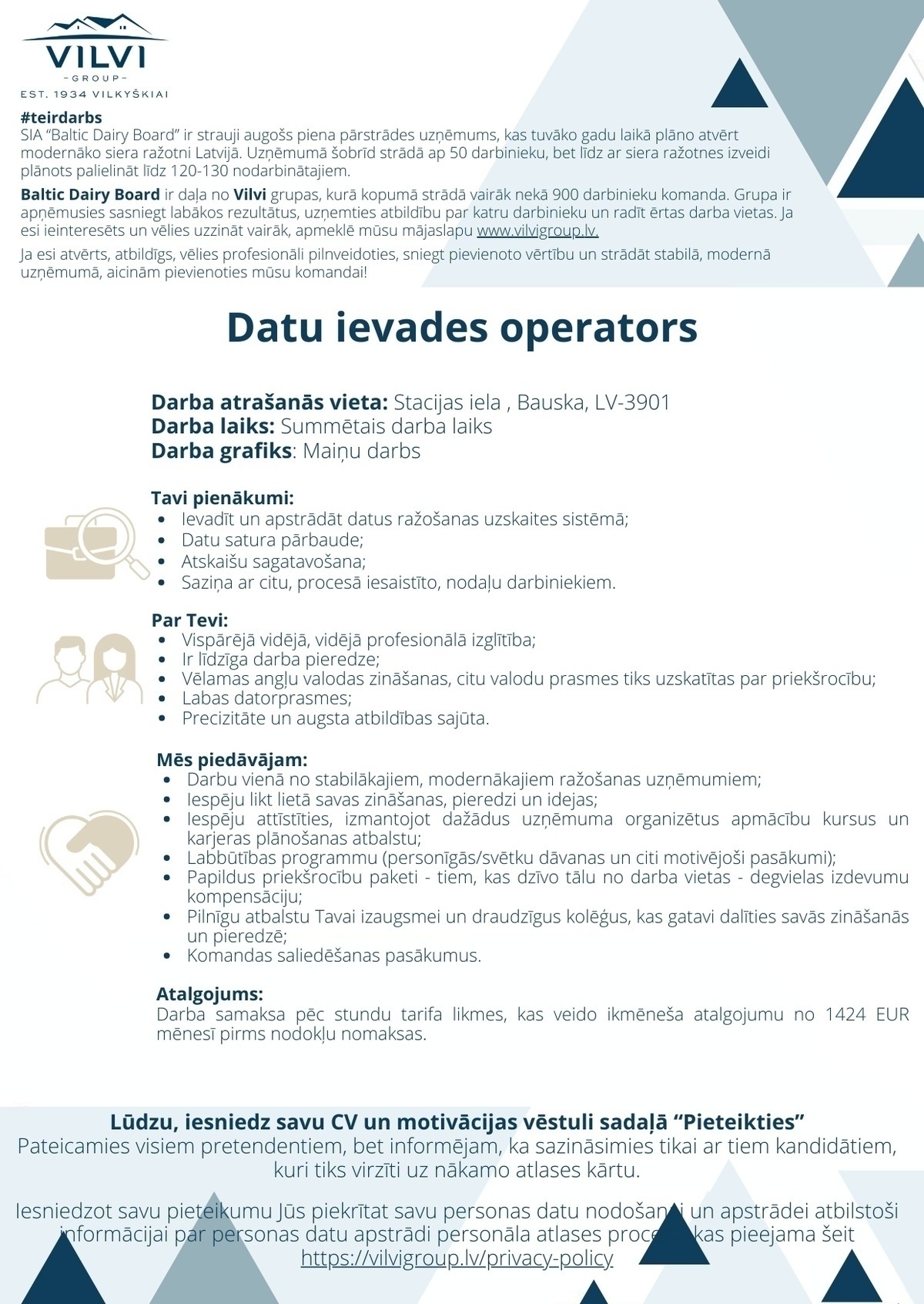 Baltic Dairy Board, SIA Datu ievades speciālists/-e