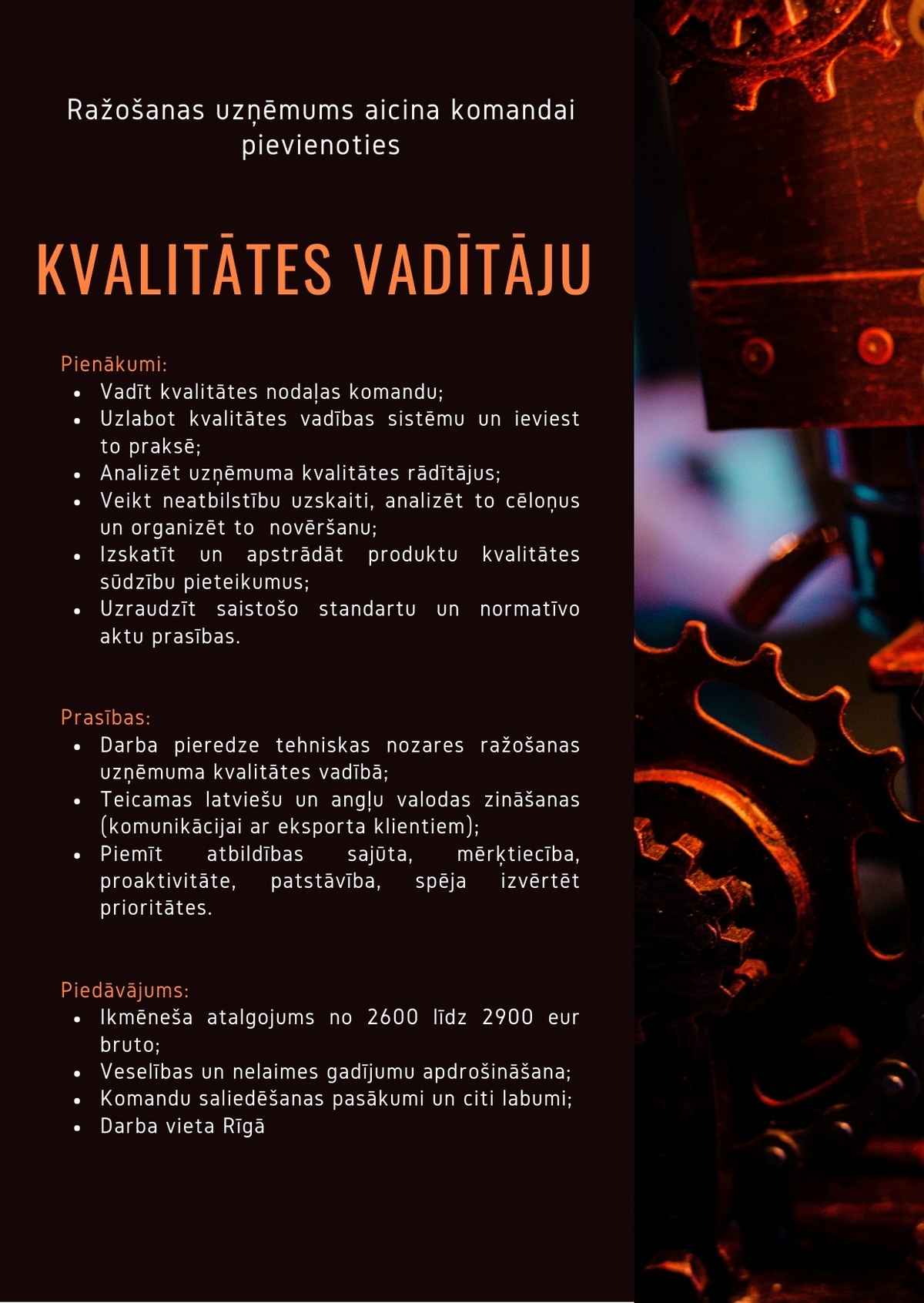 FITHR, SIA Kvalitātes vadītājs/-a