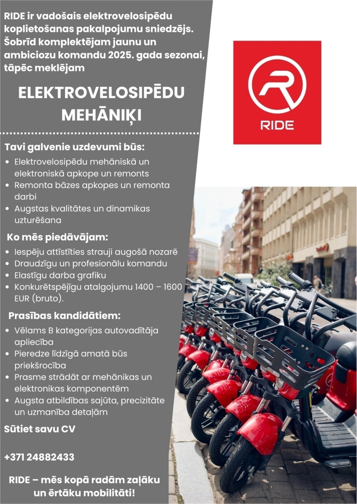 RIDE, SIA Elektrovelosipēdu mehāniķis/-e