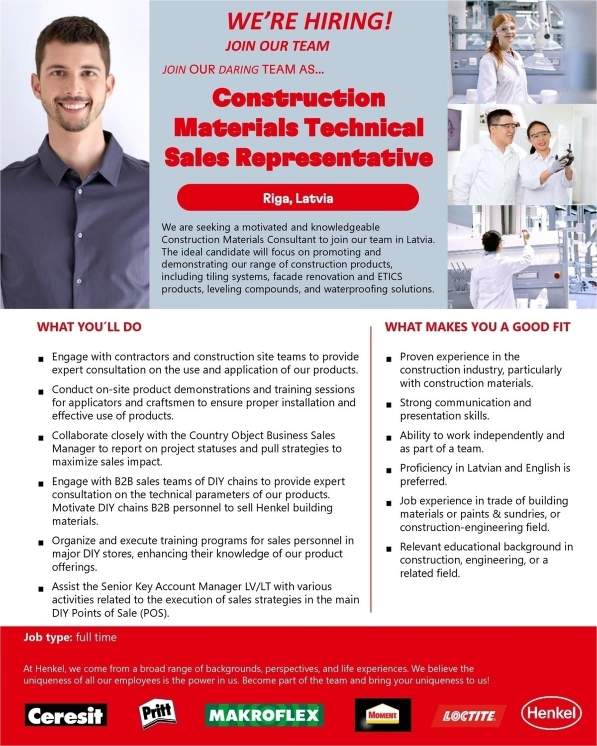 HENKEL Latvia, SIA Construction Materials Technical Sales Representative