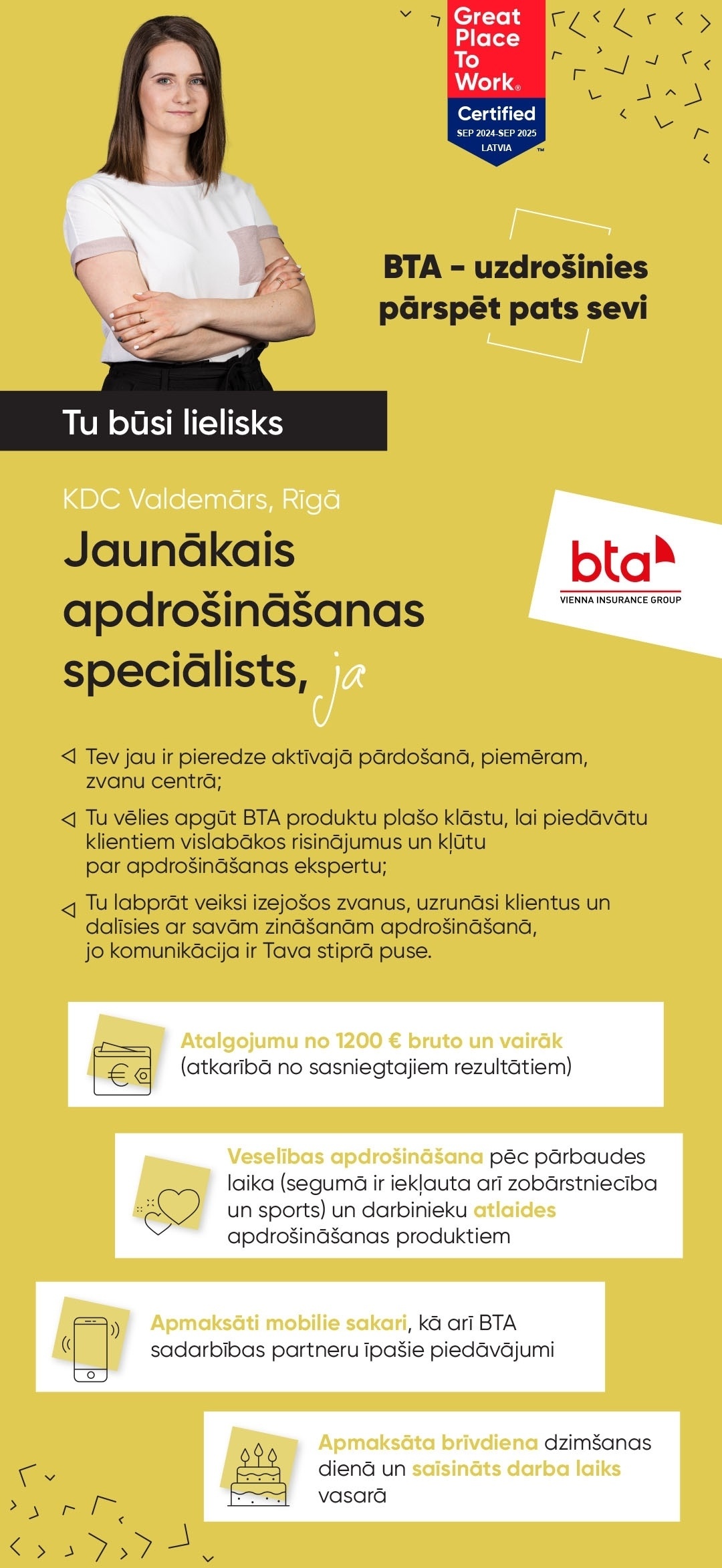 BTA Baltic Insurance Company, AS Jaunākais/-ā apdrošināšanas speciālists/-e KDC Valdemārs