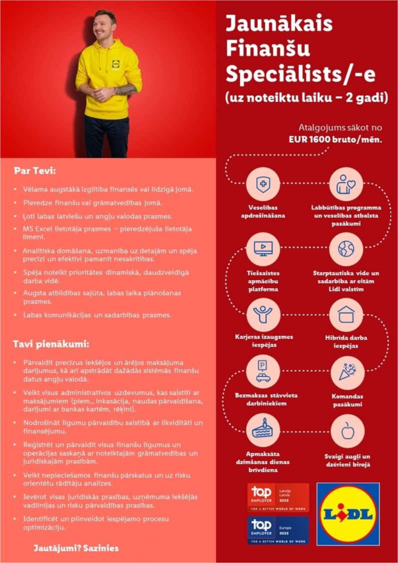 Lidl Latvija, SIA Jaunākais finanšu speciālists/-e (uz noteiktu laiku – 2 gadi)