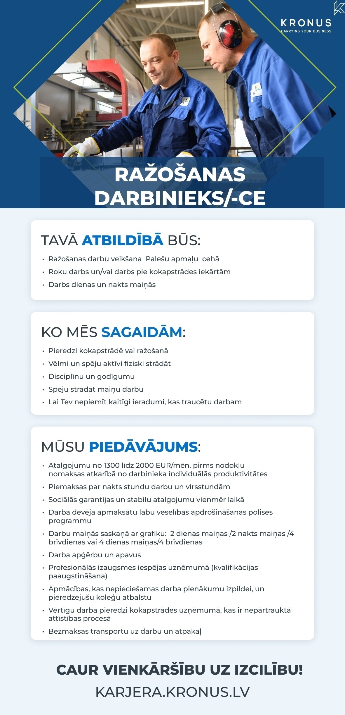 Kronus, SIA Ražošanas darbinieks/-ce