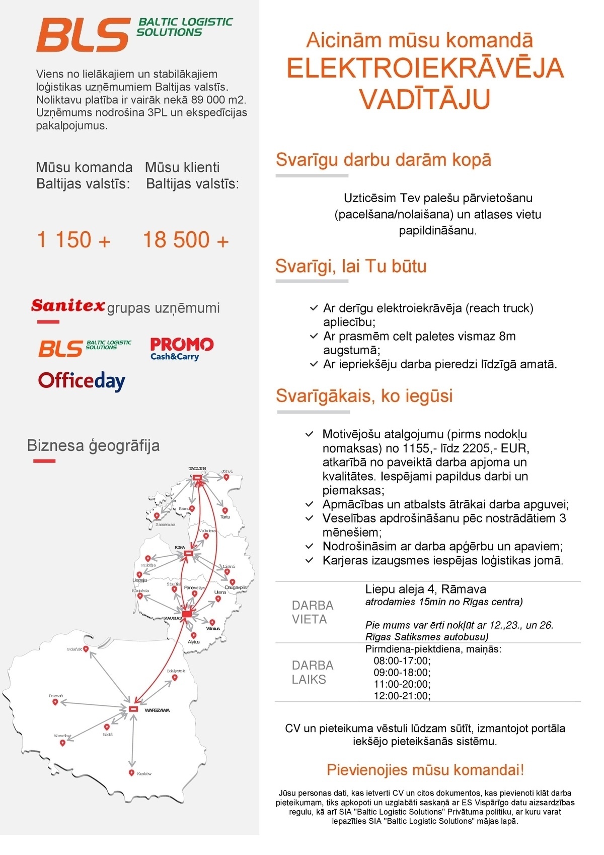 Baltic Logistic Solutions, SIA Elektroiekrāvēja vadītājs/-a