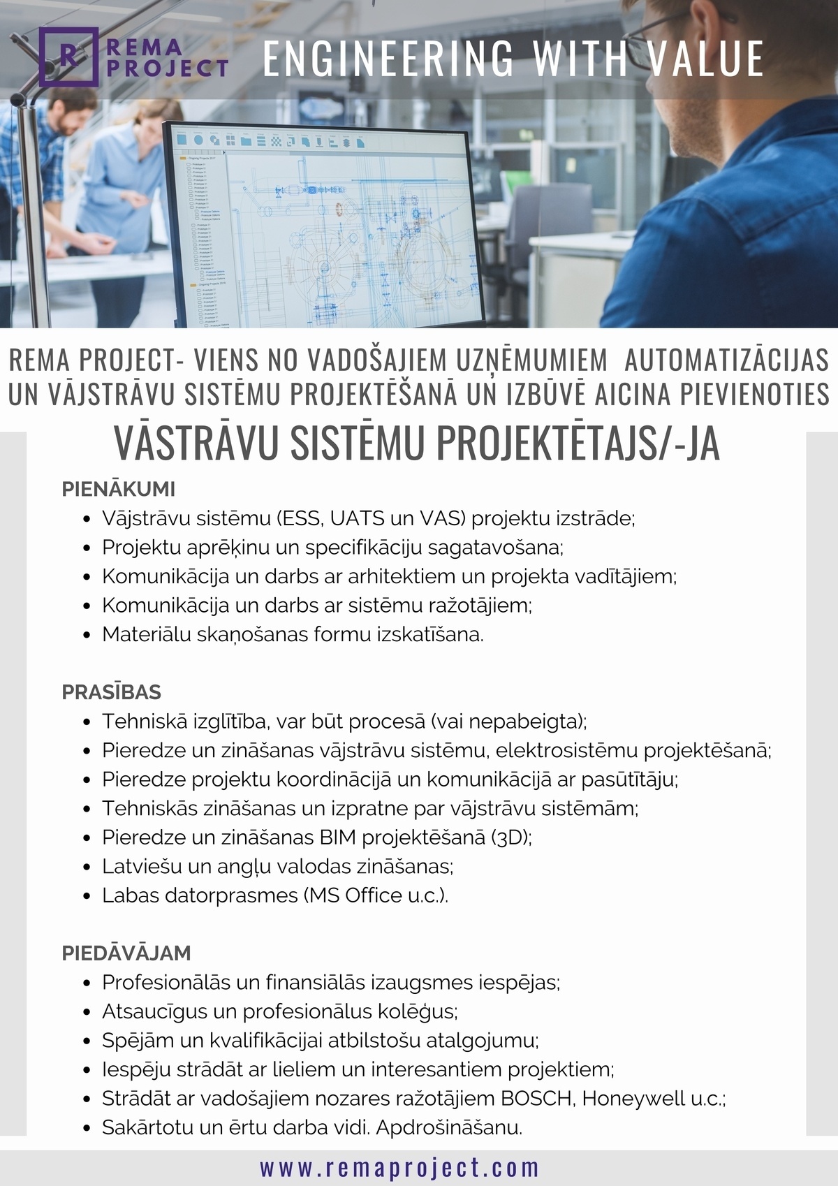 REMA PROJECT, SIA Vājstrāvu sistēmu projektētājs/-a