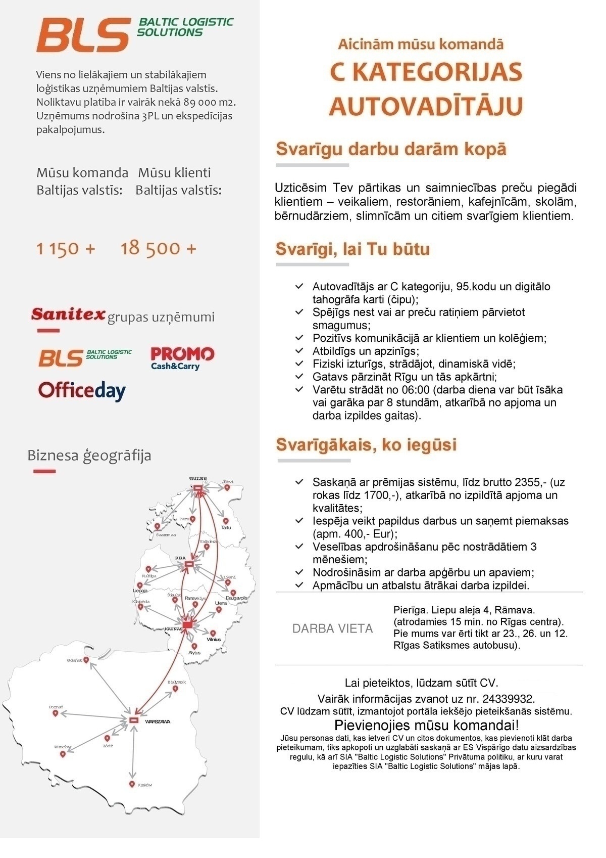 Baltic Logistic Solutions, SIA Autovadītājs/-a ar C kat. Rīgā