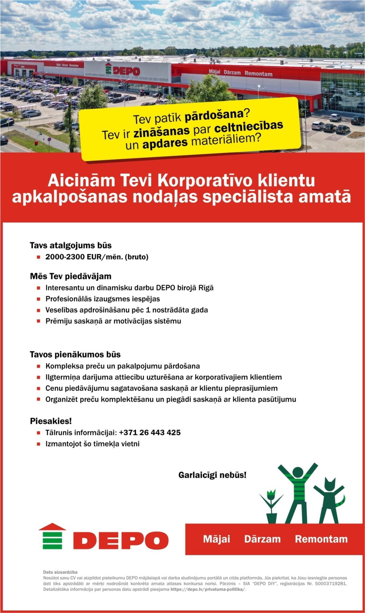 DEPO DIY, SIA Korporatīvo klientu apkalpošanas nodaļas speciālists/-e