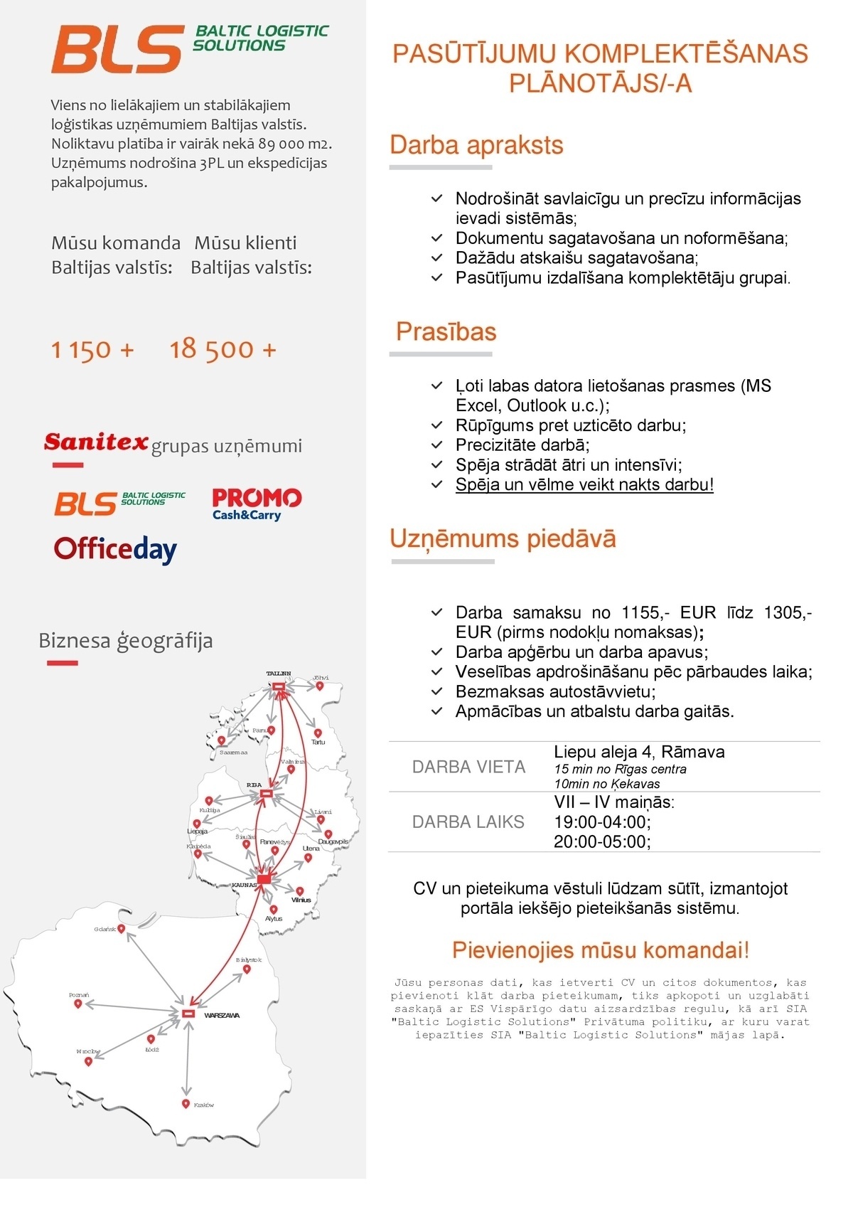 Baltic Logistic Solutions Pasūtījumu komplektēšanas plānotājs/-a