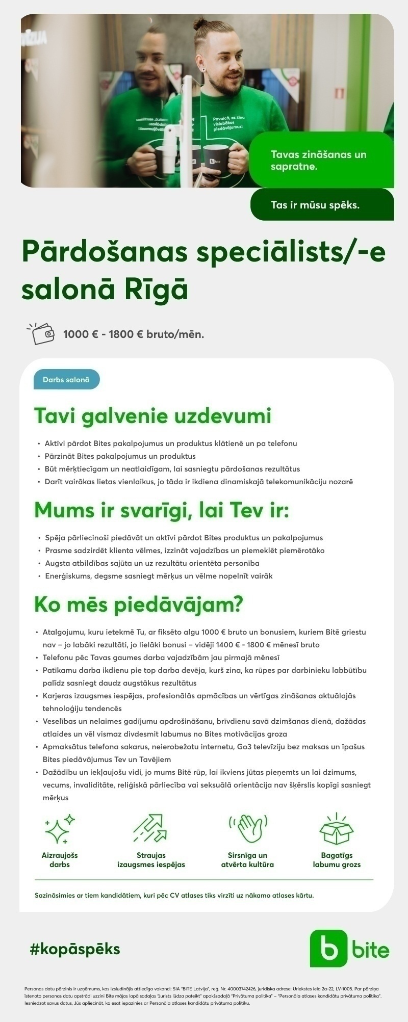 Bite Latvija, SIA Pārdošanas speciālists/-e salonā Rīgā