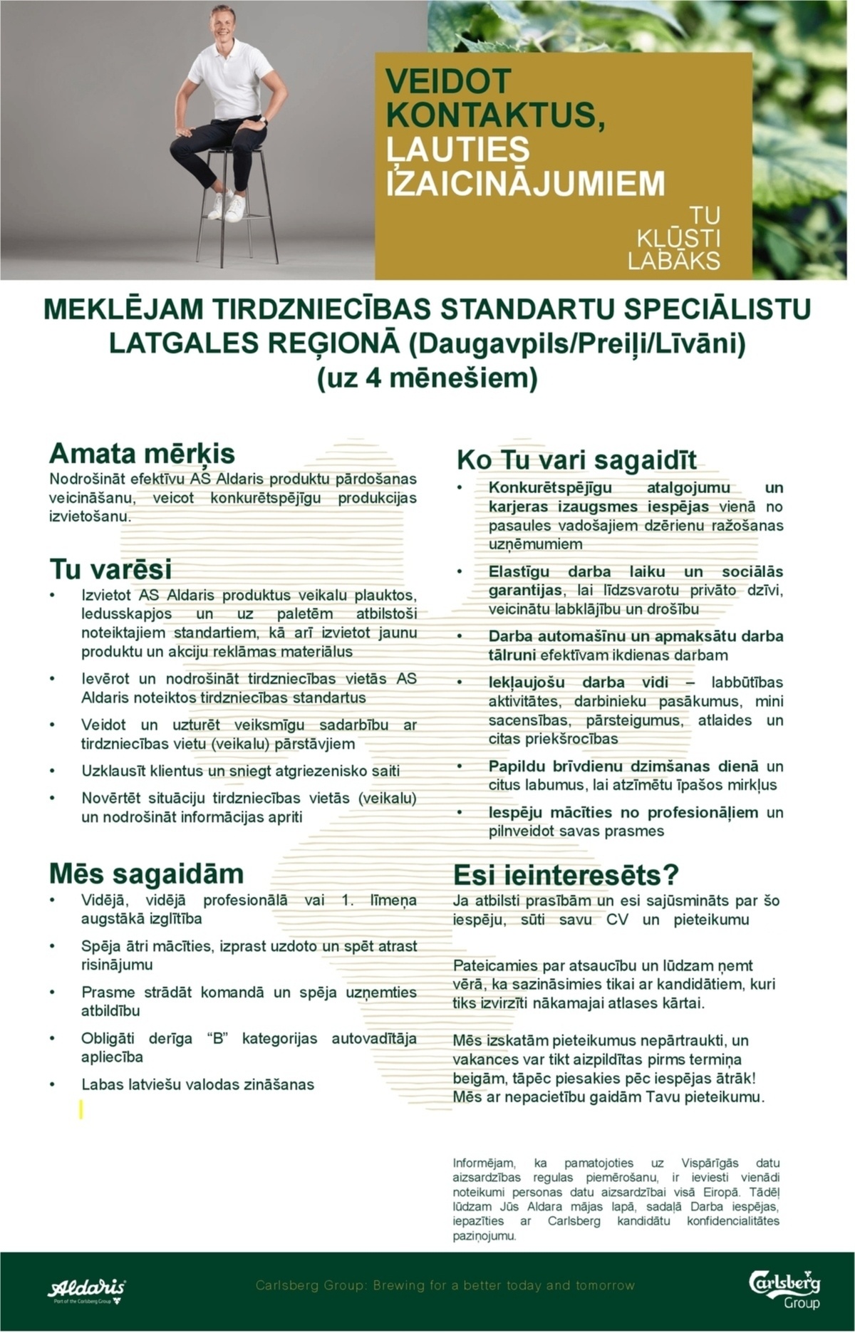 Aldaris, AS Tirdzniecības standartu speciālists/-e Latgales reģionā (uz laiku)